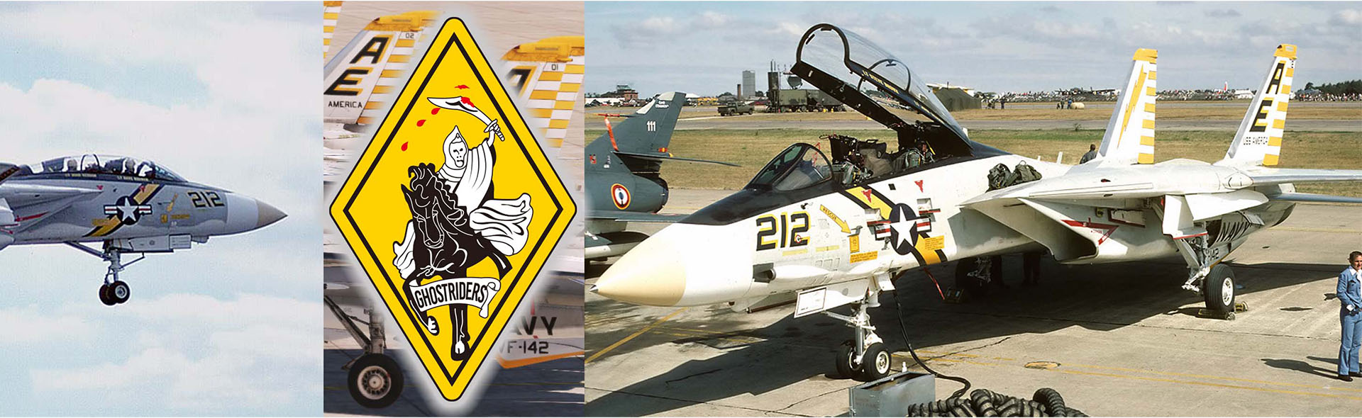 美国海军企业号航母甲板 + 4寸传奇 F-14 雄猫系列 甲板#K 部分 + 1976年, 地中海, VF-142 幽灵骑士, 序号: 159451