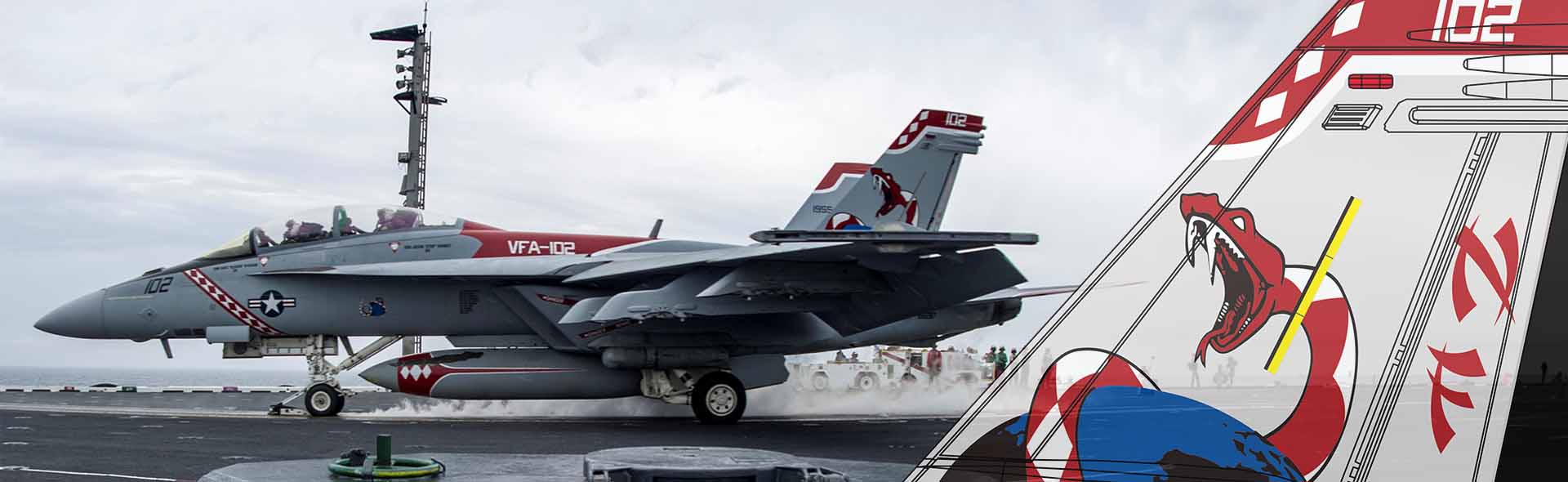 F/A-18F超级大黄蜂战机 VFA-102 “响尾蛇” 2015年厚木海军基地60周年，美国海军「响尾蛇」 VFA-102攻击战斗机中队纪念涂装 (军机序号166917)