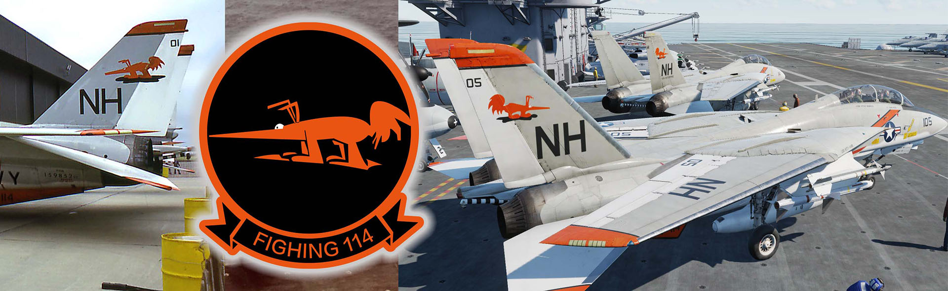 1/200 美国海军企业号航母甲板 + 4寸传奇 F-14 雄猫系列 甲板#E 部分 + 1984年12月, 企业号航空母舰CVN-65, 第11航空团, VF-114“土豚” 中队, 序号: 159833