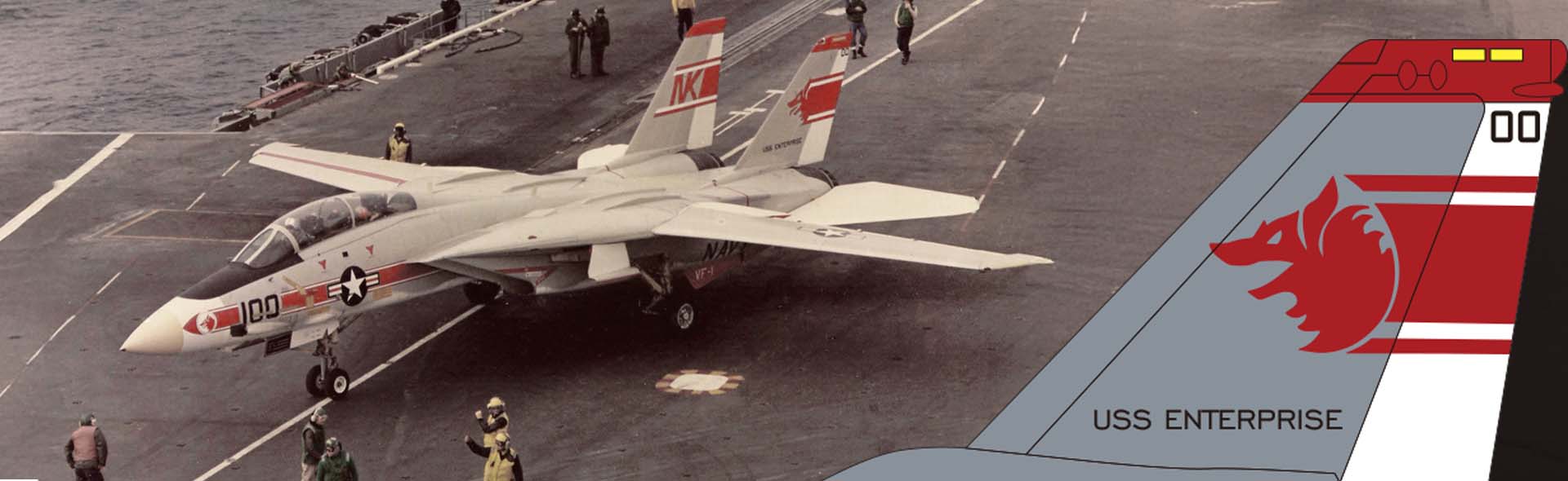 格鲁曼 F-14A "雄猫"战斗机，隶属VF-1"狼群"中队（编号NK-100），部署于美国海军"企业"号核动力航空母舰（CVN-65）